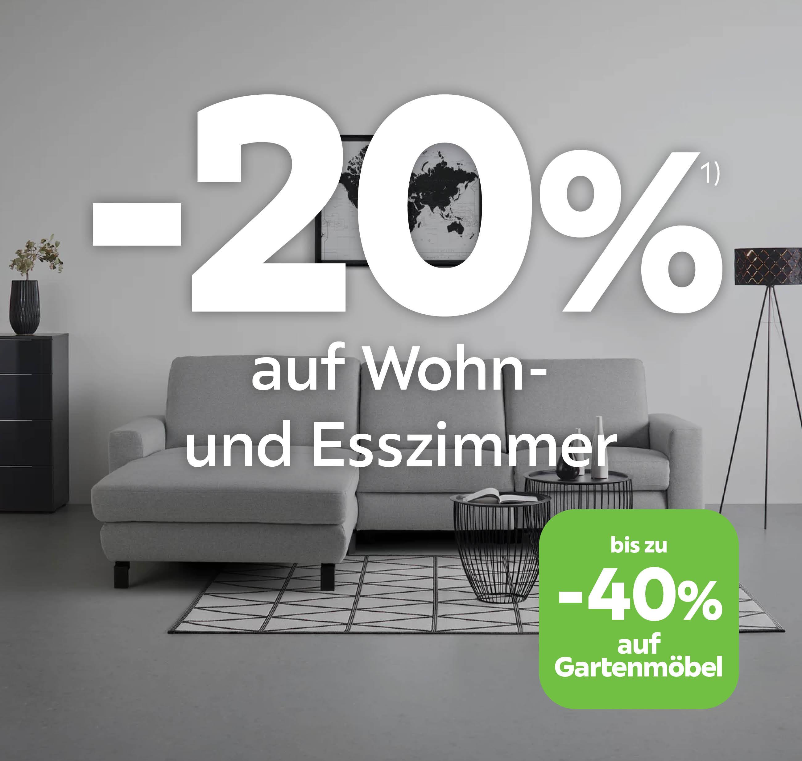 -20% aufs Wohn- und Esszimmer - bis zu -40% auf Gartenmöbel