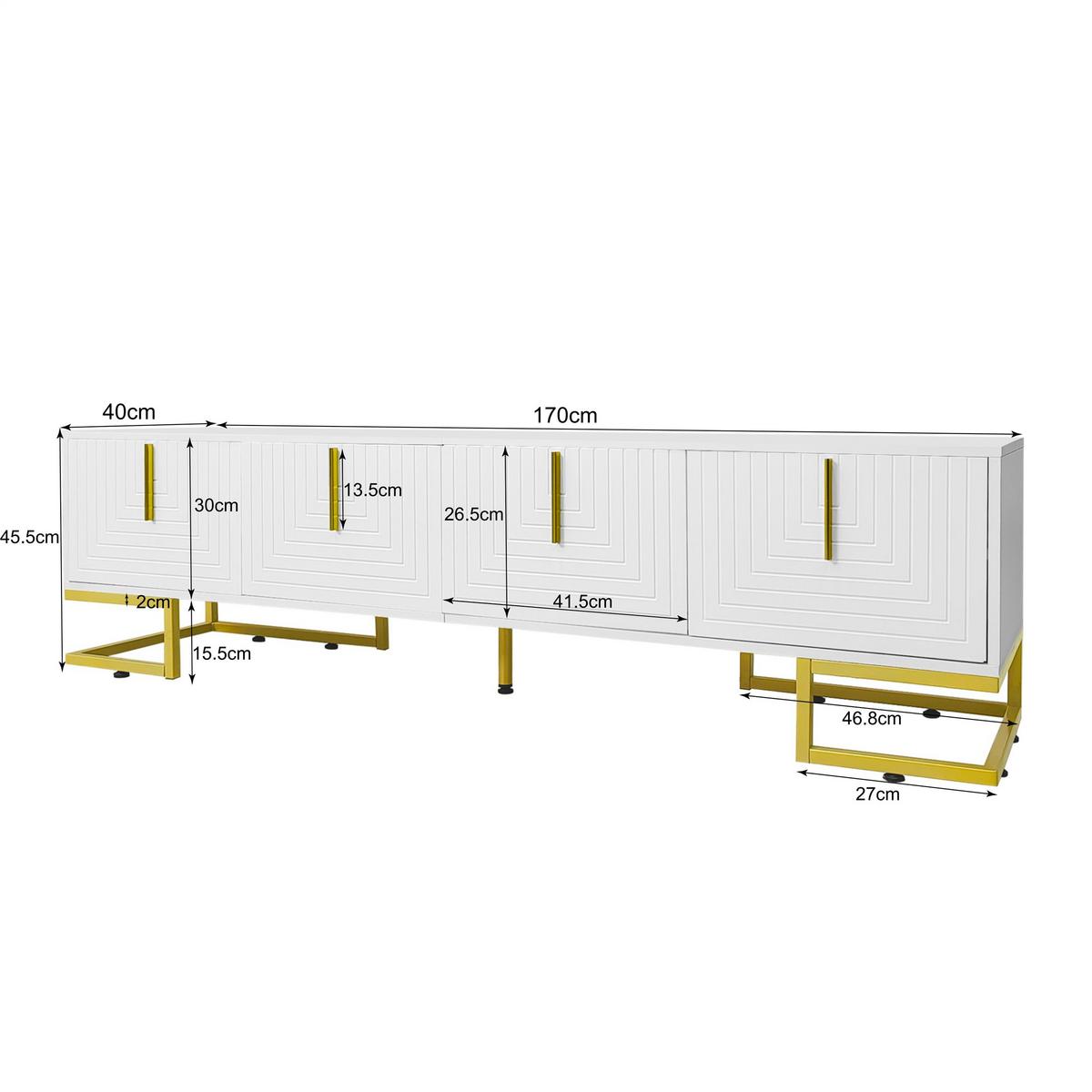 TV-SCHRANK Weiß mit Goldbeinen & 4 Türen Geometrisches Design 170×45 cm - Sonoma Eiche, Holzwerkstoff (170/46/40cm) - Urban Meuble