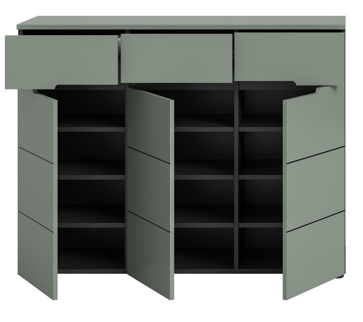 SCHUHKOMMODE Salbei Grün, Basalt Grau 120 cm, Flurkommode mit Soft-Close und Vollauszug - Salbeigrün/Schwarz, Holzwerkstoff/Kunststoff (120/94/37cm) - Inn.Furn