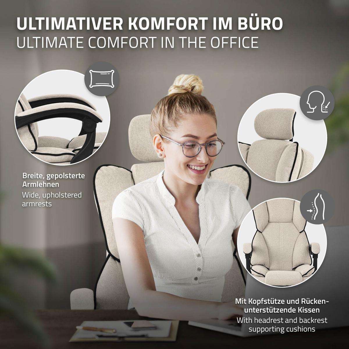 BÜROSTUHL Beige - Beige/Silberfarben, Kunststoff/Metall (66/130.5/59cm) - ML-DESIGN