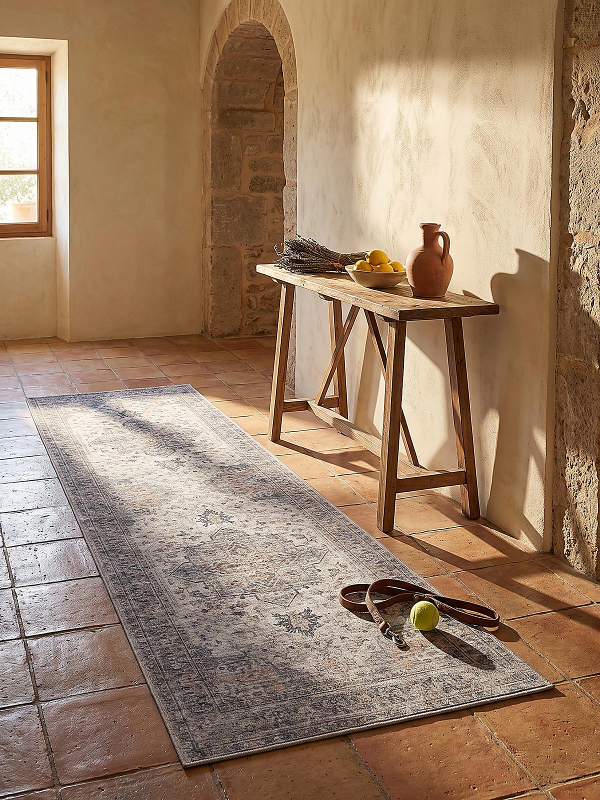 LÄUFER waschbar, mit Medaillon, VERNANTE in Beige-Grau, 80 x 250 cm - Beige, Textil (80/250cm) - KADIMA DESIGN