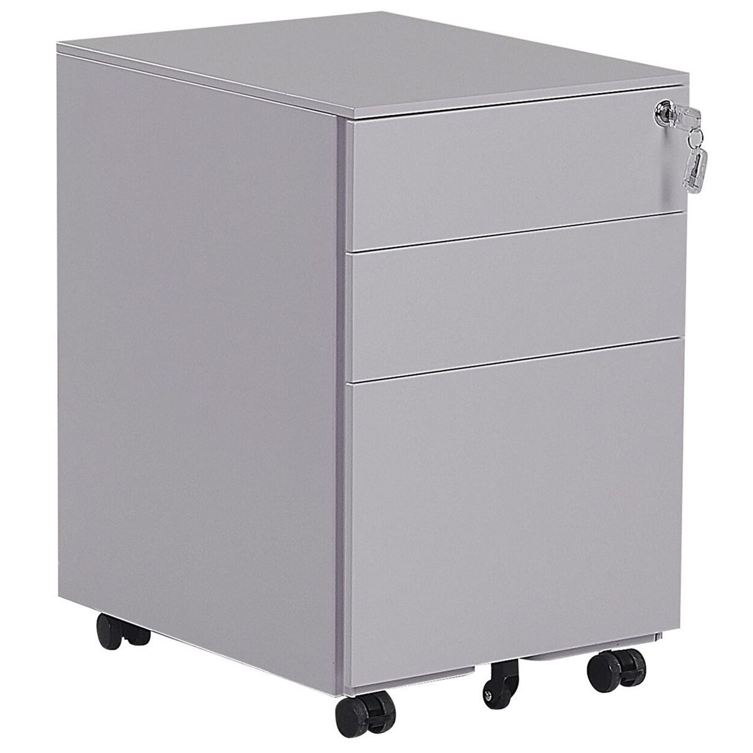 AKTENSCHRANK Metall grau 3 Schubladen mit Rollen Cami - Grau, Metall (39/60/50cm) - Beliani