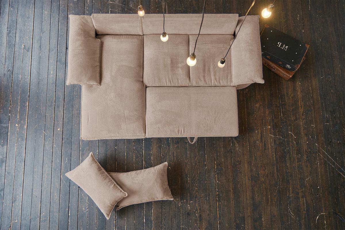 ECKSOFA DAMETO Braun Cord Mit Schlaffunktion - Schwarz/Braun, Kunststoff/Textil (266/174cm) - KAWOLA