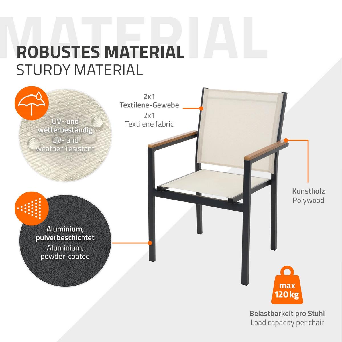 GARTENSTÜHLE 6er Set Beige aus Textilene mit Aluminiumgestell - Beige, Metall (56/85.5/53cm) - ML-DESIGN