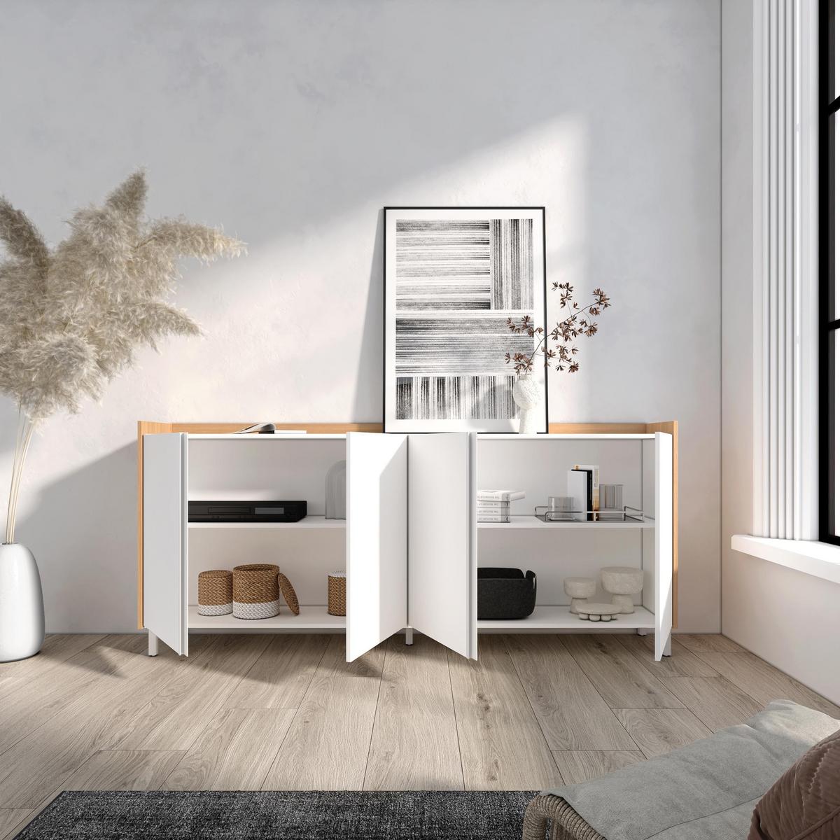 SIDEBOARD, Weiß und Eiche, 207/35/91cm, mit Beinen - Weiß, Holzwerkstoff (207/91/35cm) - Skraut Home