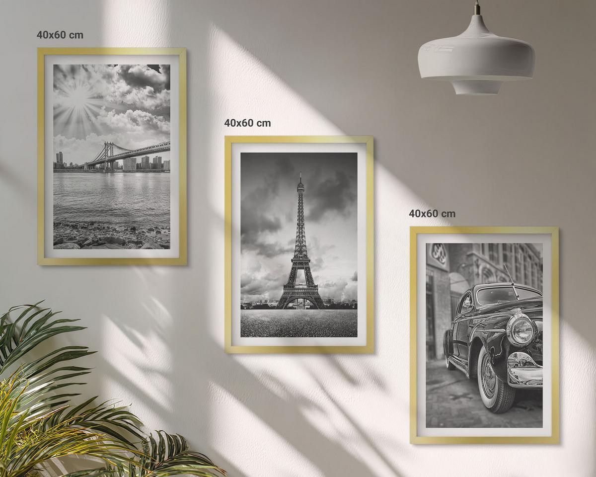 BILDER SET 3er Set - 40x60 cm Goldrahmen - Stadtansichten, Brücken, Eiffelturm - Goldfarben, Kunststoff (40/60cm) - TULUP