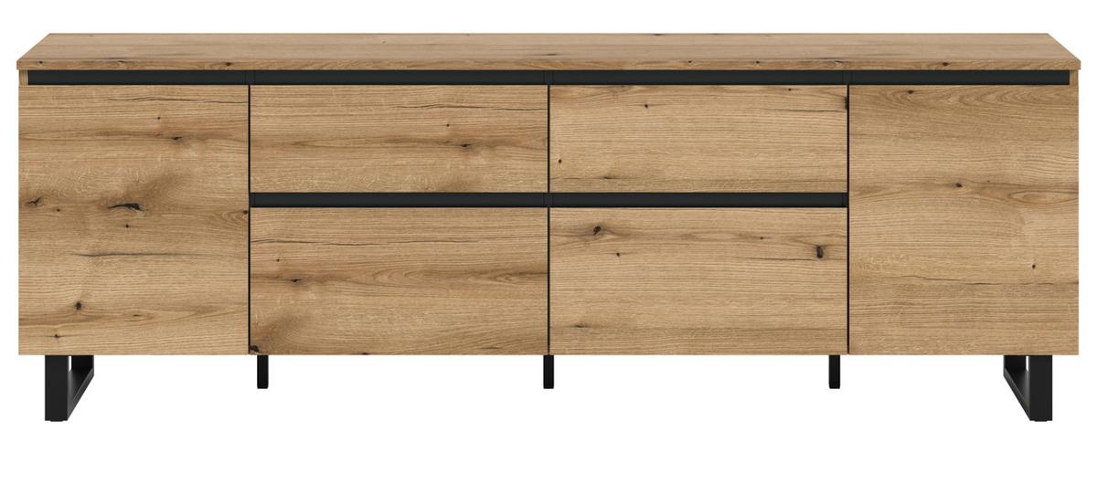 TV-LOWBOARD Evoke Eiche, schwarz, TV Unterschrank 188 x 65 cm, Soft-Close und Komforthöhe - Eichefarben/Schwarz, Holzwerkstoff/Metall (188/65/36cm) - Inn.Furn