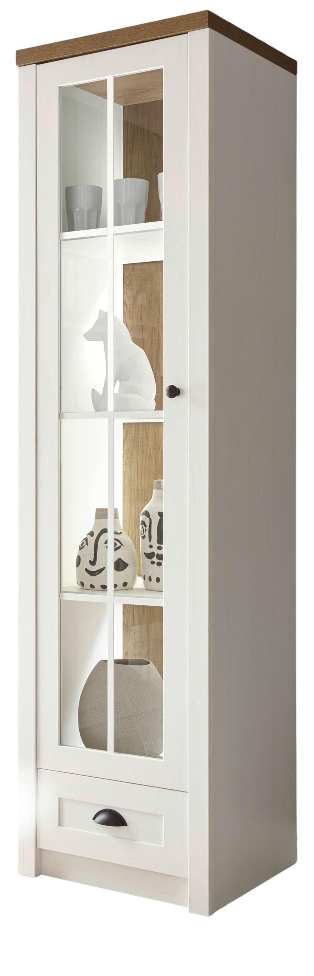 VITRINE weiß Pinie, Eiche hell Landhaus, Vitrinenschrank 50 x 198 cm - Eichefarben/Anthrazit, Holzwerkstoff/Metall (50/198/43cm) - Furn.Design