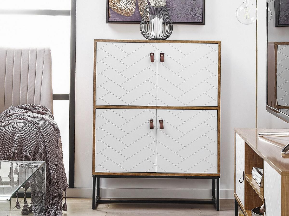 SCHRANK Hellbraun/Weiß Nueva - Weiß, Holzwerkstoff (76/100/39cm) - Beliani
