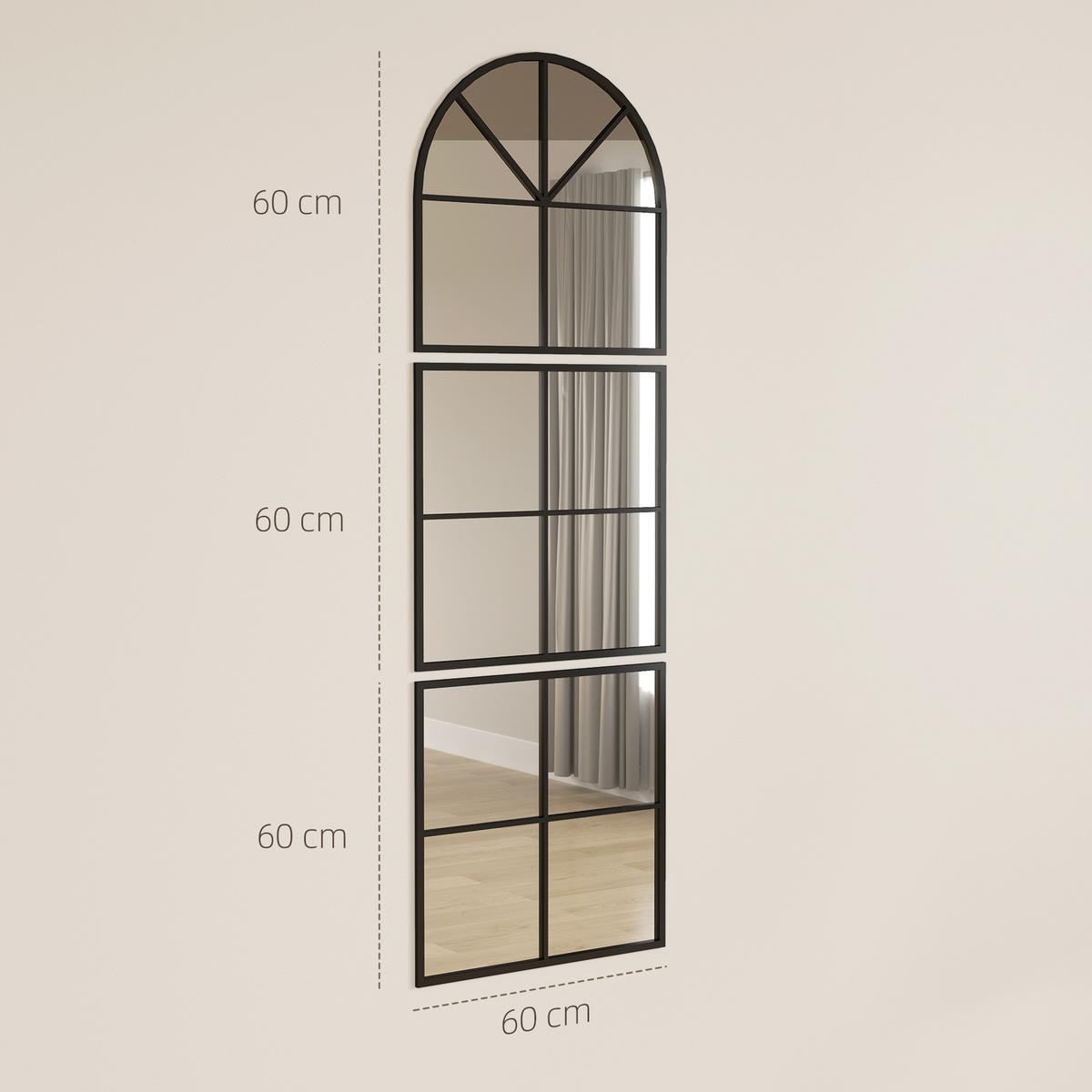 WANDSPIEGEL dreiteilig, bogenförmiger Spiegel mit Metallrahmen Hängespiegel - Schwarz, Glas (2/180/60cm) - HOMCOM