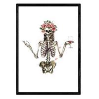 POSTER Skeleton Mädchenweinblumen A3 Schwarzer Rahmen - Schwarz, Papier (29.7/5/42cm) - Nacnic