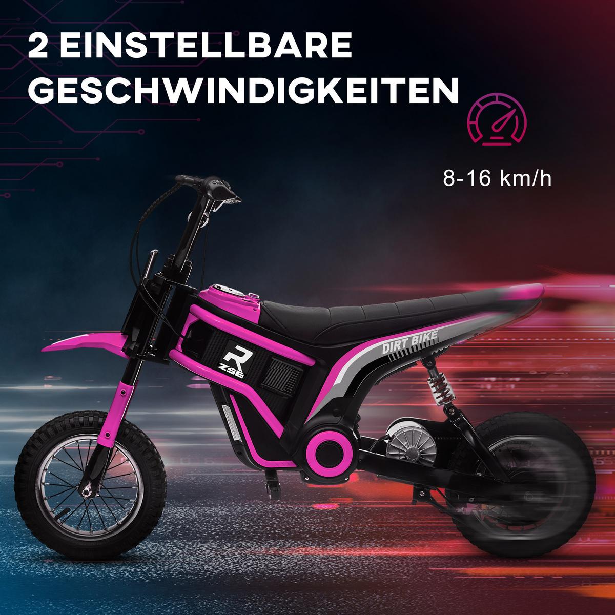 ELEKTRO Motorrad Kinder Elektromotorrad mit 24V 350W Motor, 8-16 KMH Rosa - Rosa, Kunststoff (119/64/76.5cm) - HOMCOM