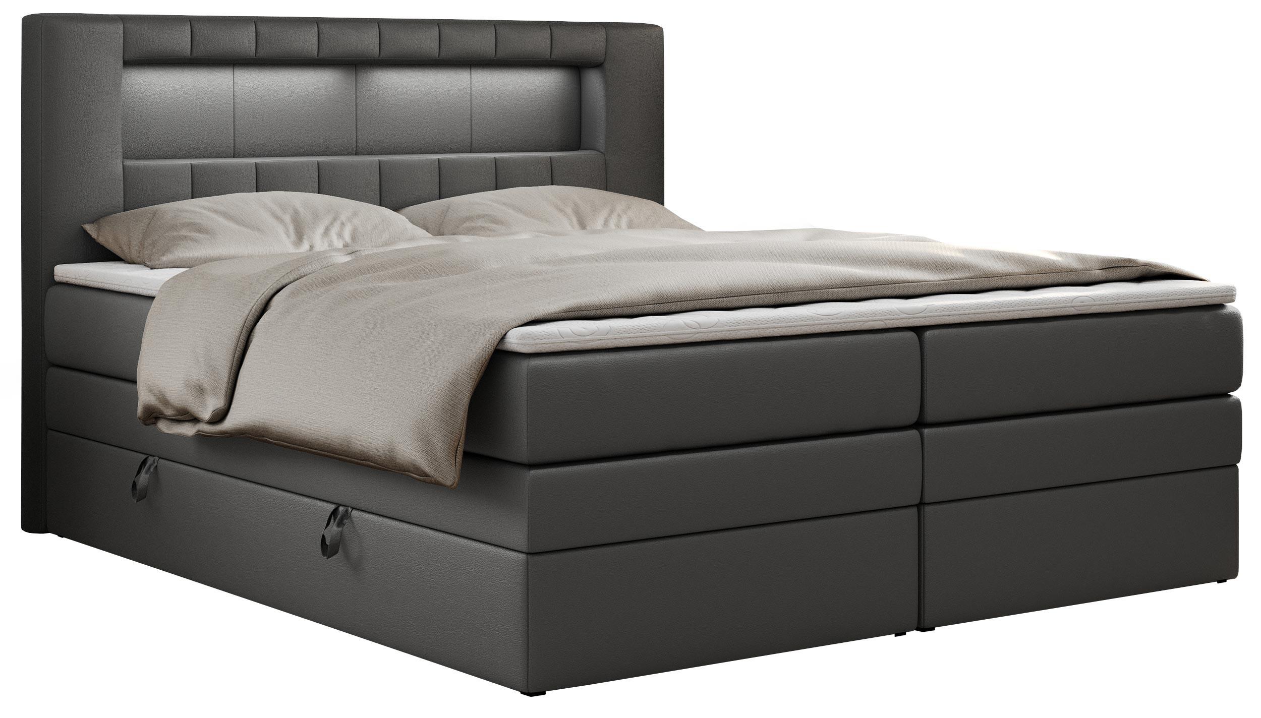 BOXSPRINGBETT GOLD-5 KING LED 160/200 Dunkelgrau Kunstleder - H4 - Dunkelgrau, Holz/Textil (160/200cm) - MKS