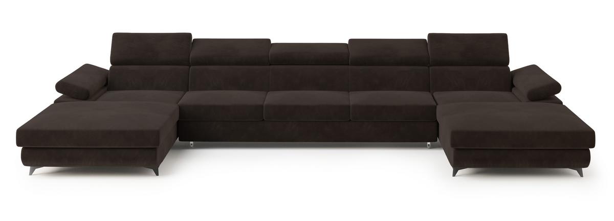 WOHNLANDSCHAFT VIVENTE Braun Velours-Stoff mit Schlaffunktion - Braun, Holz (410/89/190cm) - MASSENO