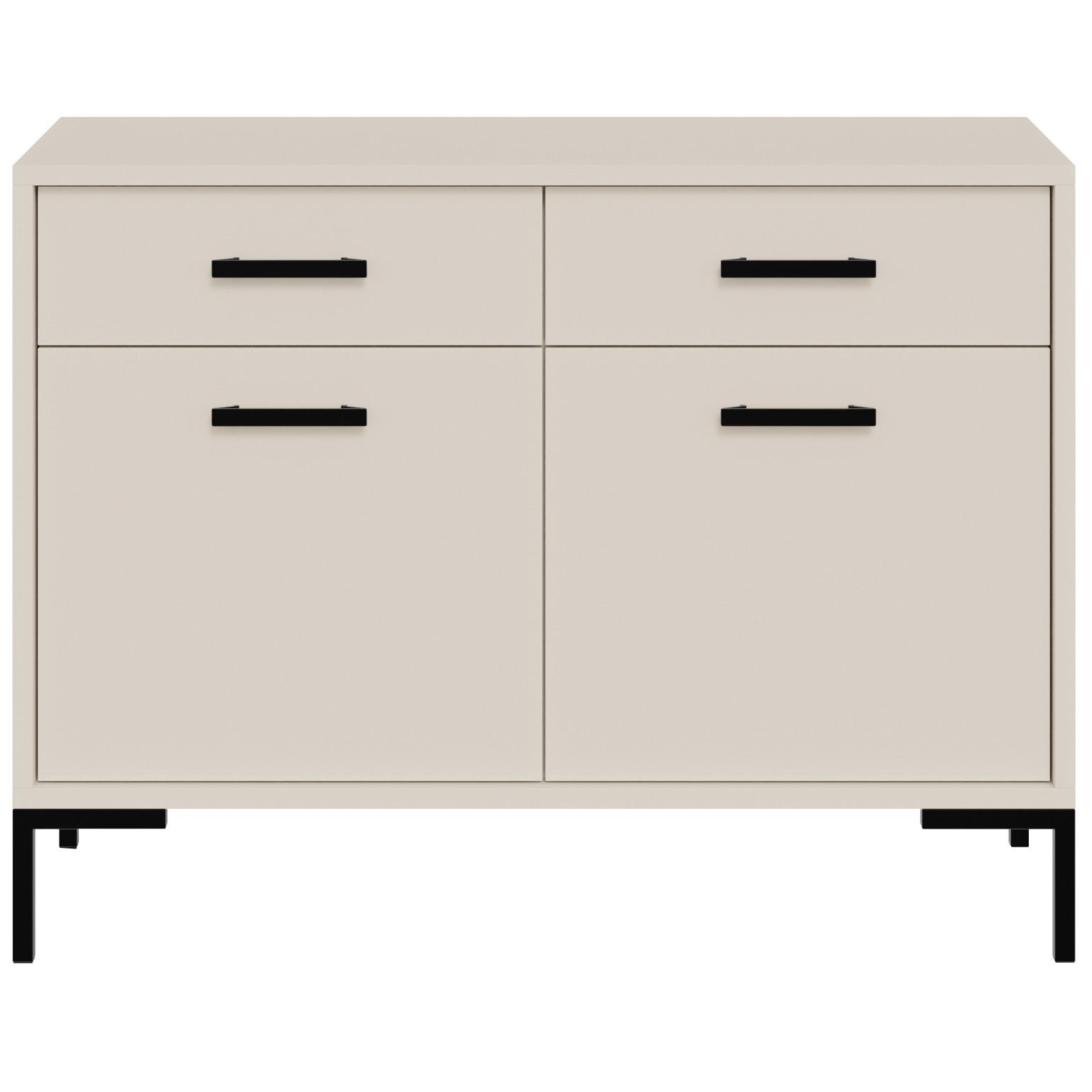 KOMMODE Selena mit 2 Türen und 2 Schubladen, Metallfüße, Selbstschließer, Kaschmir, 100 cm - Kaschmir/Schwarz, Holzwerkstoff/Metall (101/85/40cm) - Beautysofa