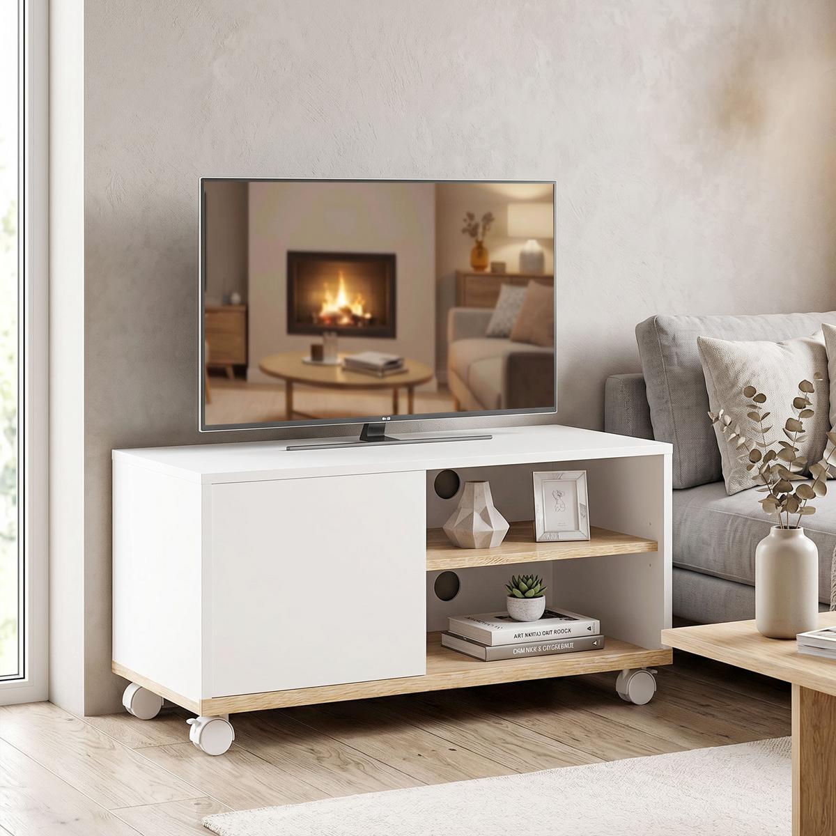 TV-BOARD Spanplatte Weiß Eiche - Weiß, Holzwerkstoff/Kunststoff (45/39/80cm) - HOMCOM