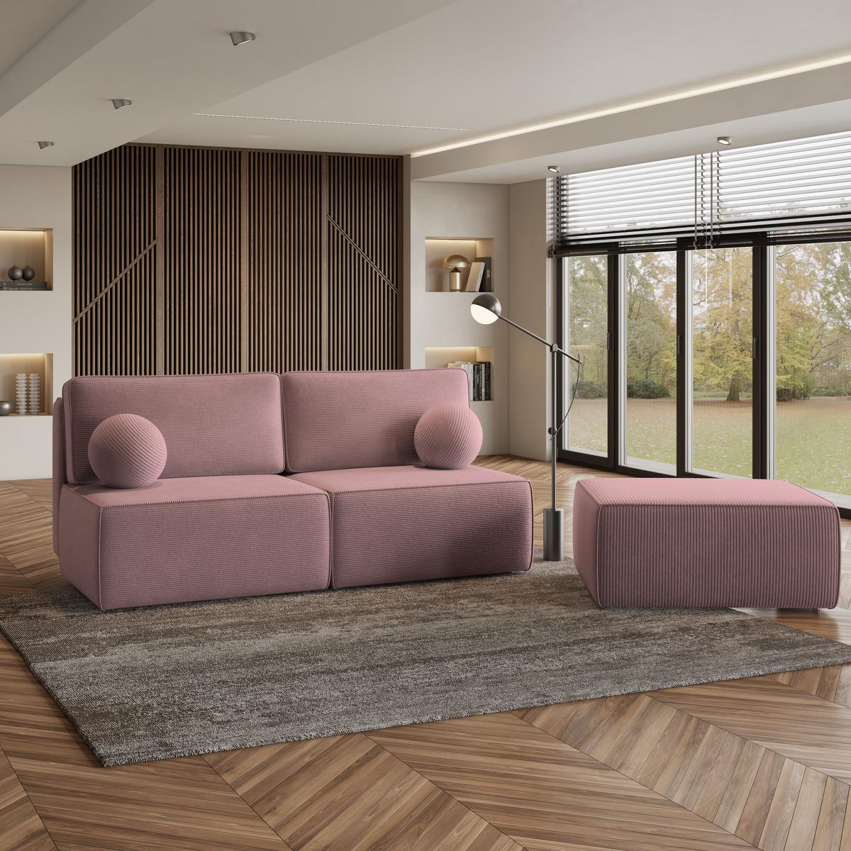 ECKSOFA VARNA P Lila Kordstoff mit Schlaffunktion - Lila/Grau, Holz/Kunststoff (196/158cm) - MASSENO