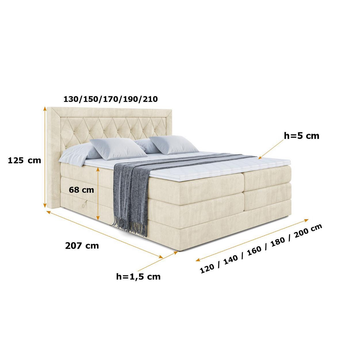 BOXSPRINGBETT NOEL KING - 140 x 200 - H3/H4 - Beige - Beige, Holzwerkstoff (140/200cm) - ALTDECOR