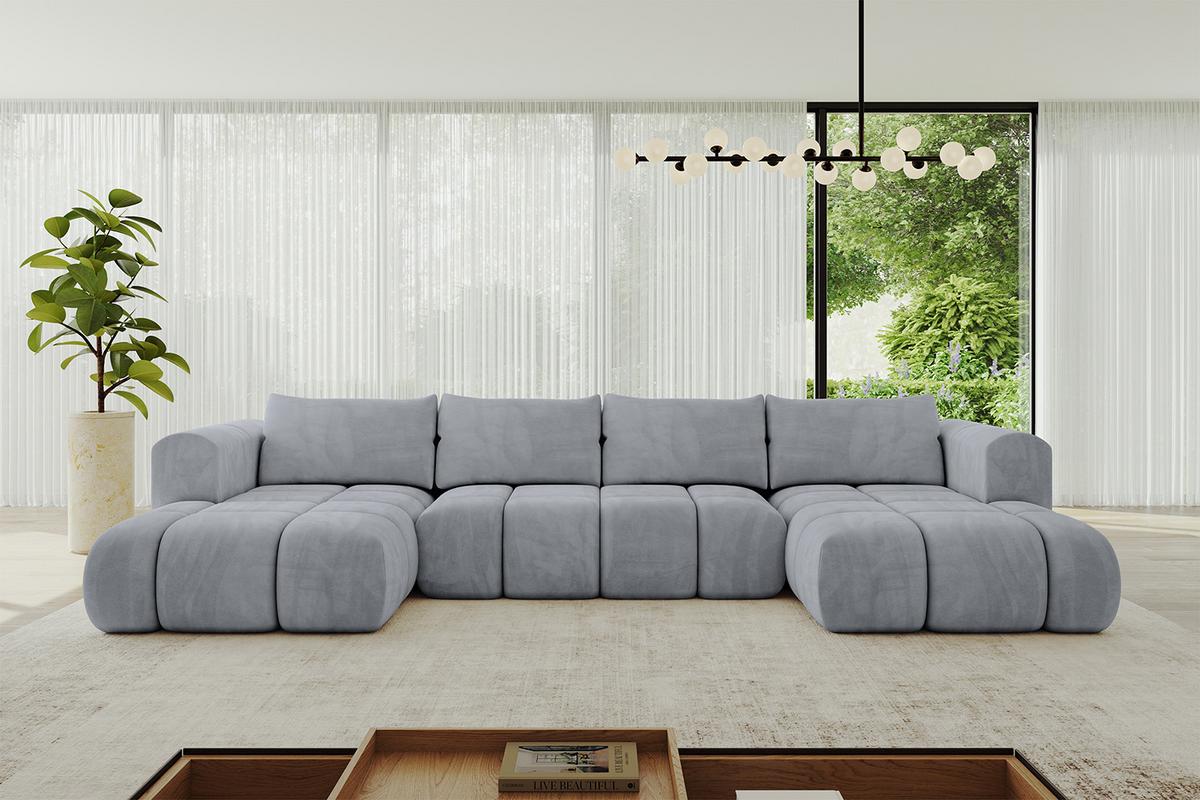 WOHNLANDSCHAFT CLOUD-U 405x185x90 Hellgrau Velours - Hellgrau, Holzwerkstoff/Kunststoff (405/90/185cm) - ALTDECOR