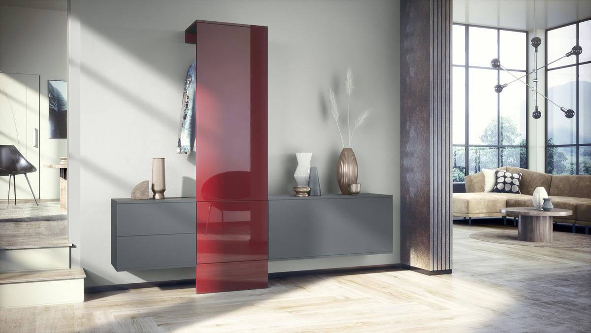 GARDEROBE Carlton Dual Bordeaux Hochglanz - Bordeaux, Holzwerkstoff (208/193/35cm) - Vladon