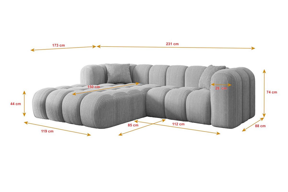 ECKSOFA Ottomane Links OLEA-L1 - 231x173x74 cm Grau - Schwarz/Grau, Holzwerkstoff/Kunststoff (190/242cm) - ALTDECOR