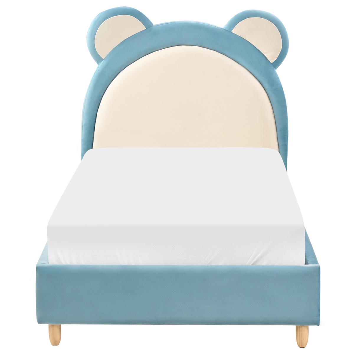 KINDERBETT 90/200 cm Hellbraun Mailles - Blau/Hellbraun, Textil (90/200cm) - Beliani