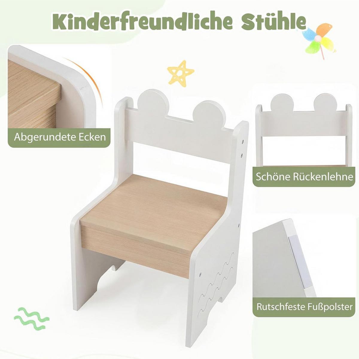 KINDERTISCH mit Stuhl weiß(3-tlg) - Weiß, Holzwerkstoff (70/49.5/48cm) - COSTWAY