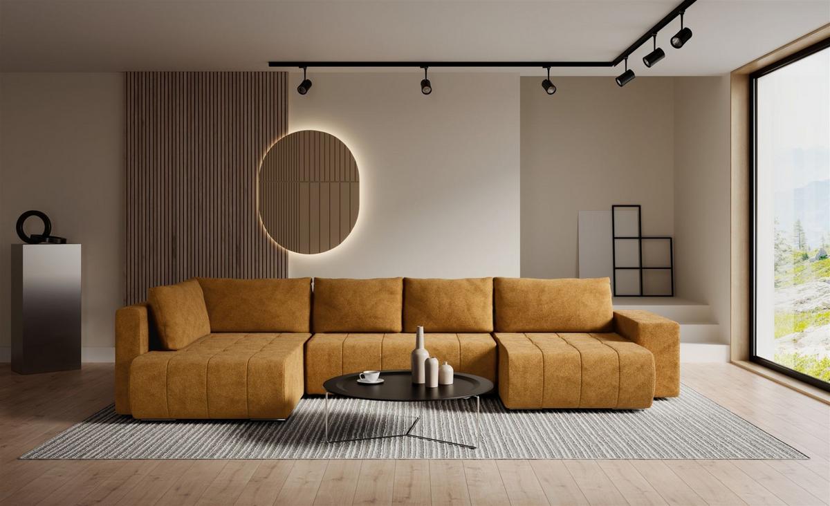 WOHNLANDSCHAFT Armanda - Gelb, Holzwerkstoff/Textil (392/83/185cm) - Fun Möbel