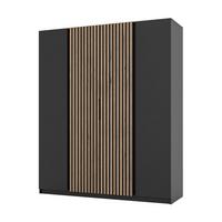 KLEIDERSCHRANK Nehir Korpus Schwarz, Front Schwarz/Eiche Evoke 200 cm - 4T Modern mit 2 Lamellentüren mittig - Schwarz, Holzwerkstoff/Kunststoff (200/239/61.9cm) - AX Living