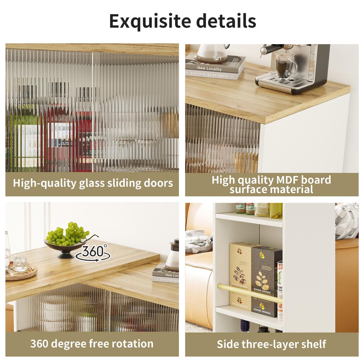 BARSCHRANK 360° drehbar & schwarz mit glastüren & flexiblem bartisch - Weiß, Holzwerkstoff (90/100/45cm) - Urban Meuble