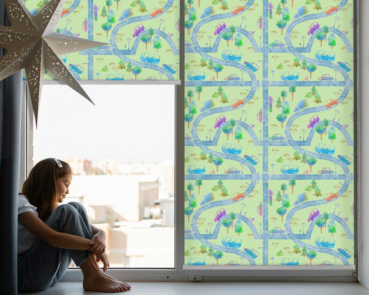 INNENROLLO - Fensterrollo - Rollo - 120x140 cm - Straßen - Grün, Kunststoff (120/140/0.5cm) - TULUP