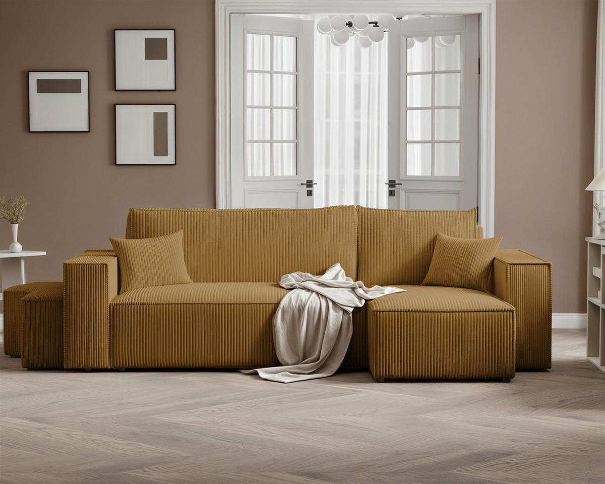 ECKSOFA Adara Inkl. Hocker - Gelb, Holzwerkstoff/Textil (145/262cm) - Fun Möbel