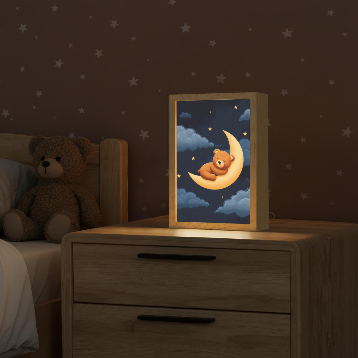 NACHTTISCHLAMPE Teddybär - Mond - Wolken - Sterne 20x30 cm - Dunkelblau, Holzwerkstoff (8/20/30cm) - OnlyWow