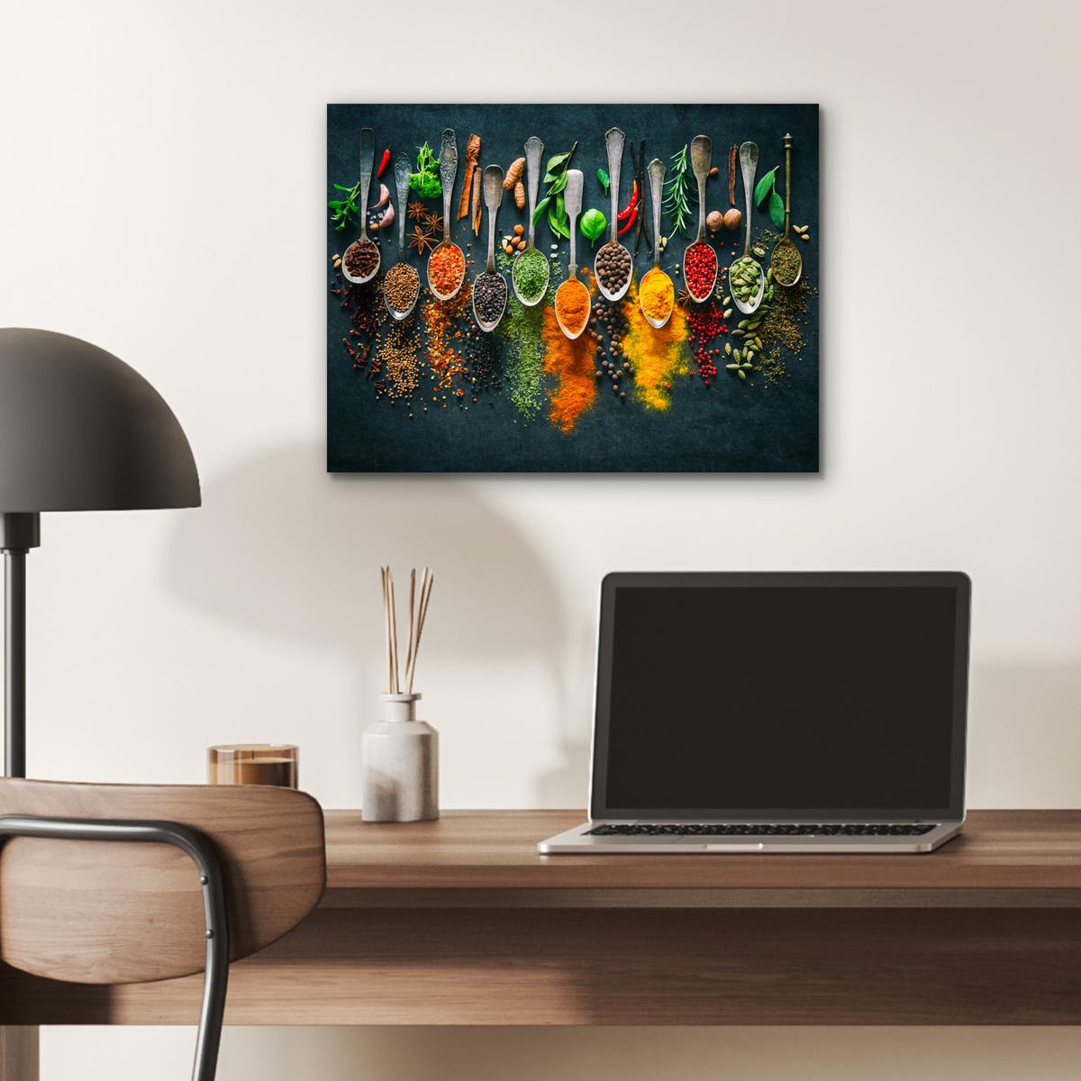 METALLBILD Kräuter - Gewürze - Löffel 40x30 cm - Currygelb, Metall (40/30cm) - MuchoWow