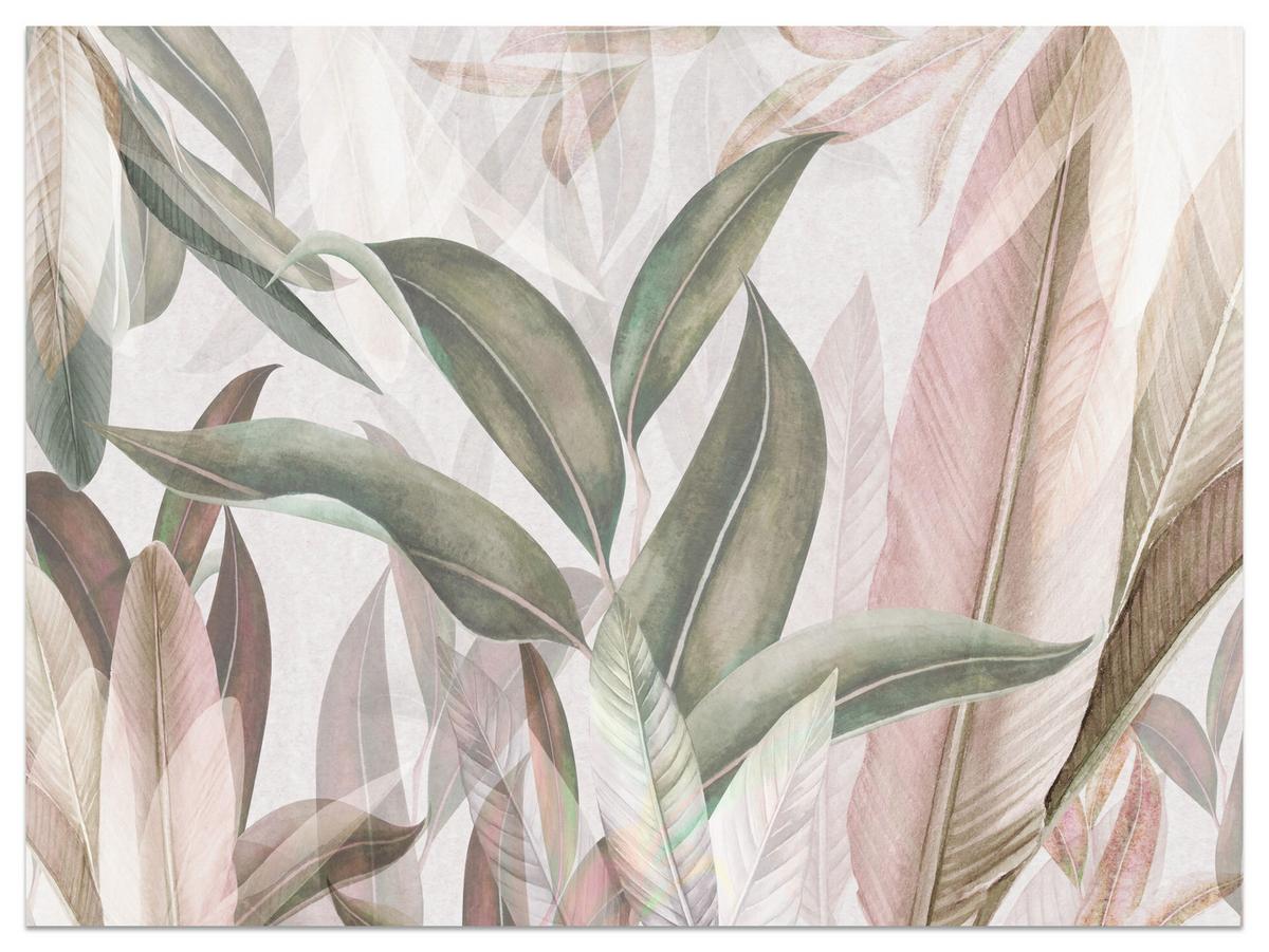 FOTOTAPETE für Wohnzimmer Empfindlich Pastell Bananenblätter 500x350 - Beige/Rosa, Papier (500/350cm) - Muralo