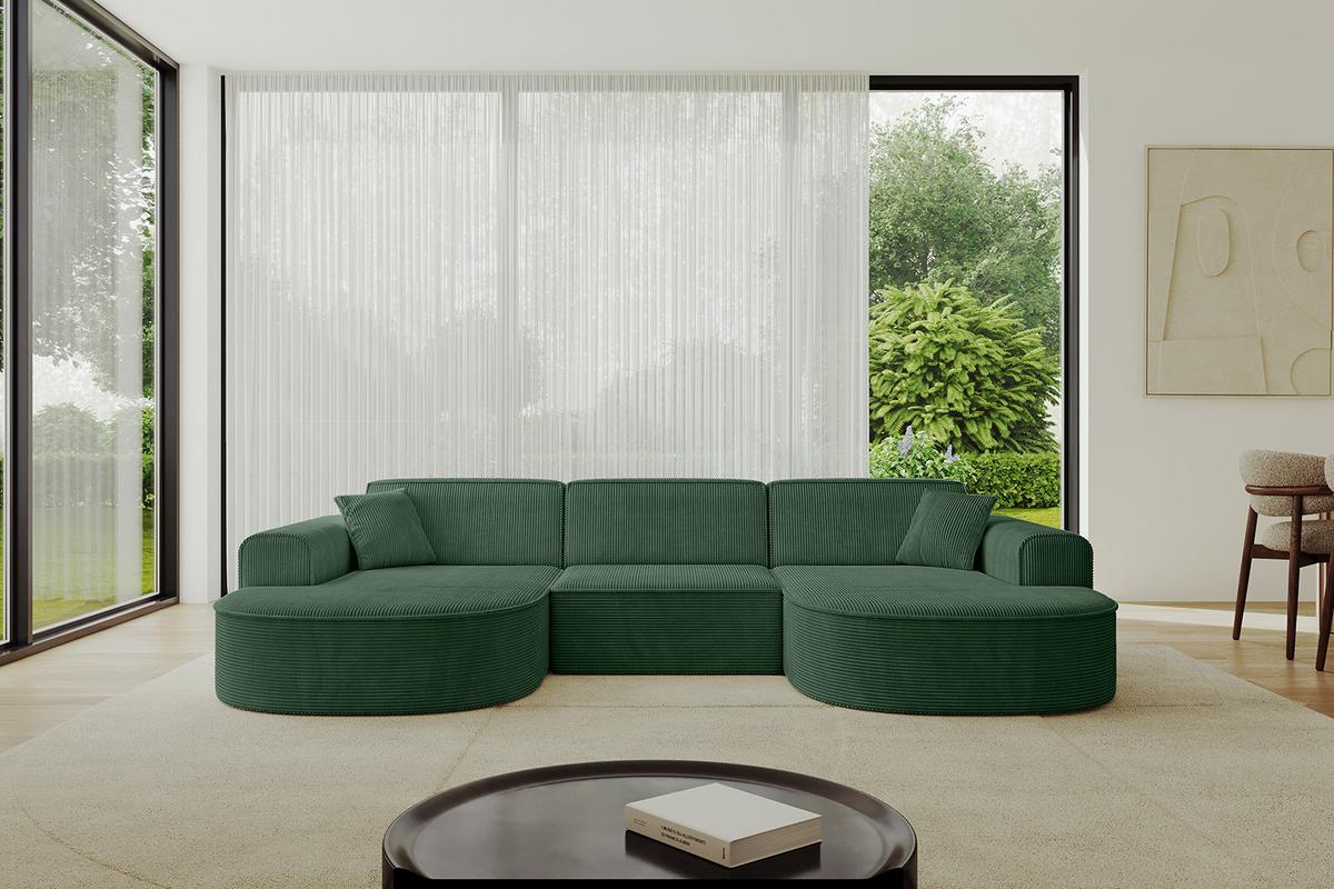 WOHNLANDSCHAFT MARI-U1 - 303x171x79 cm Grün Cord - Schwarz/Grün, Holzwerkstoff/Kunststoff (303/79/171cm) - ALTDECOR