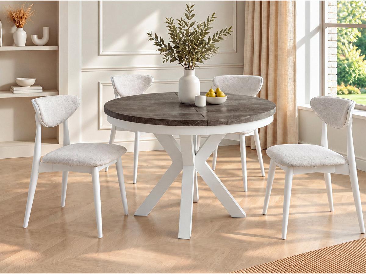 ESSTISCH Clara Weiß runder ausziehbarer, Dunkelgrauer Chicago Beton 120-200/120/76 cm - Dunkelgrau/Weiß, Holzwerkstoff/Metall (120/196/76cm) - WFL GROUP