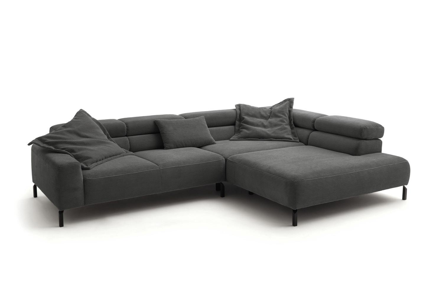 ECKSOFA DELIA Grau Cord - Schwarz/Grau, Textil/Metall (276/219cm) - KAWOLA