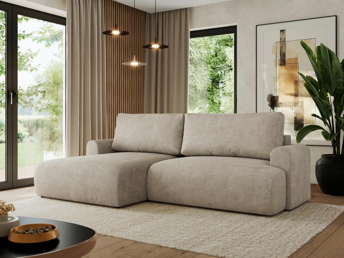 ECKSCHLAFSOFA TONO L Beige Struktur - links - Beige/Schwarz, Kunststoff/Textil (260/150cm) - MKS