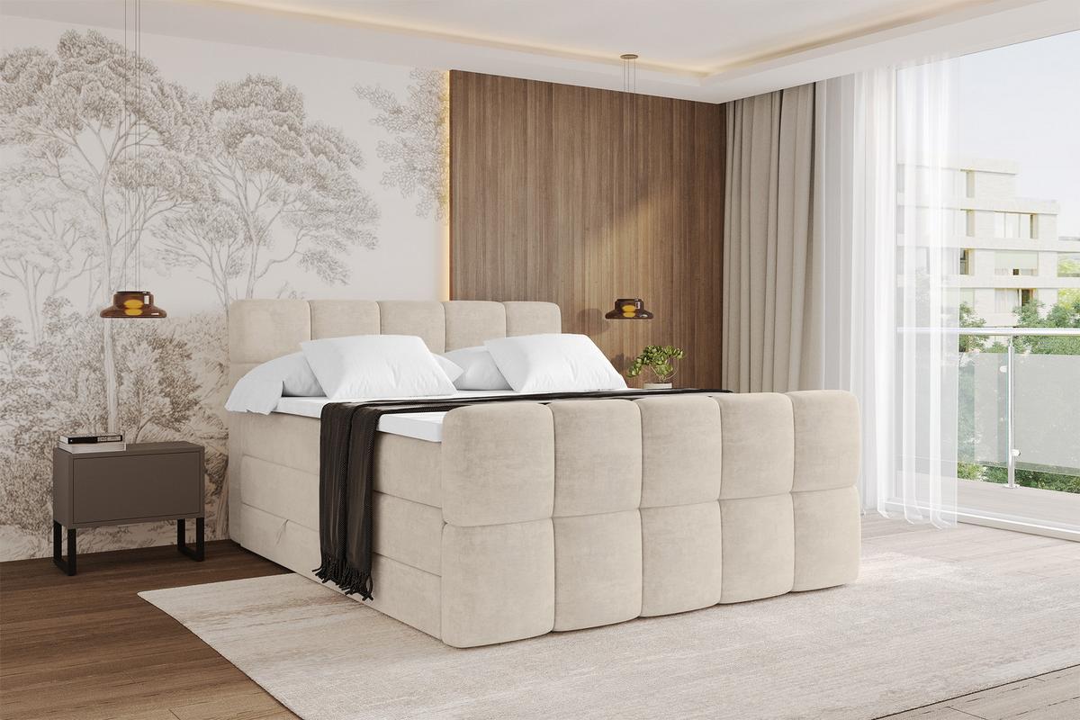 BOXBETT mit Matratze H3/H4 - FAMA-Z KING - 140x200 cm Beige Monolith - Sahara, Holzwerkstoff (140/200cm) - ALTDECOR