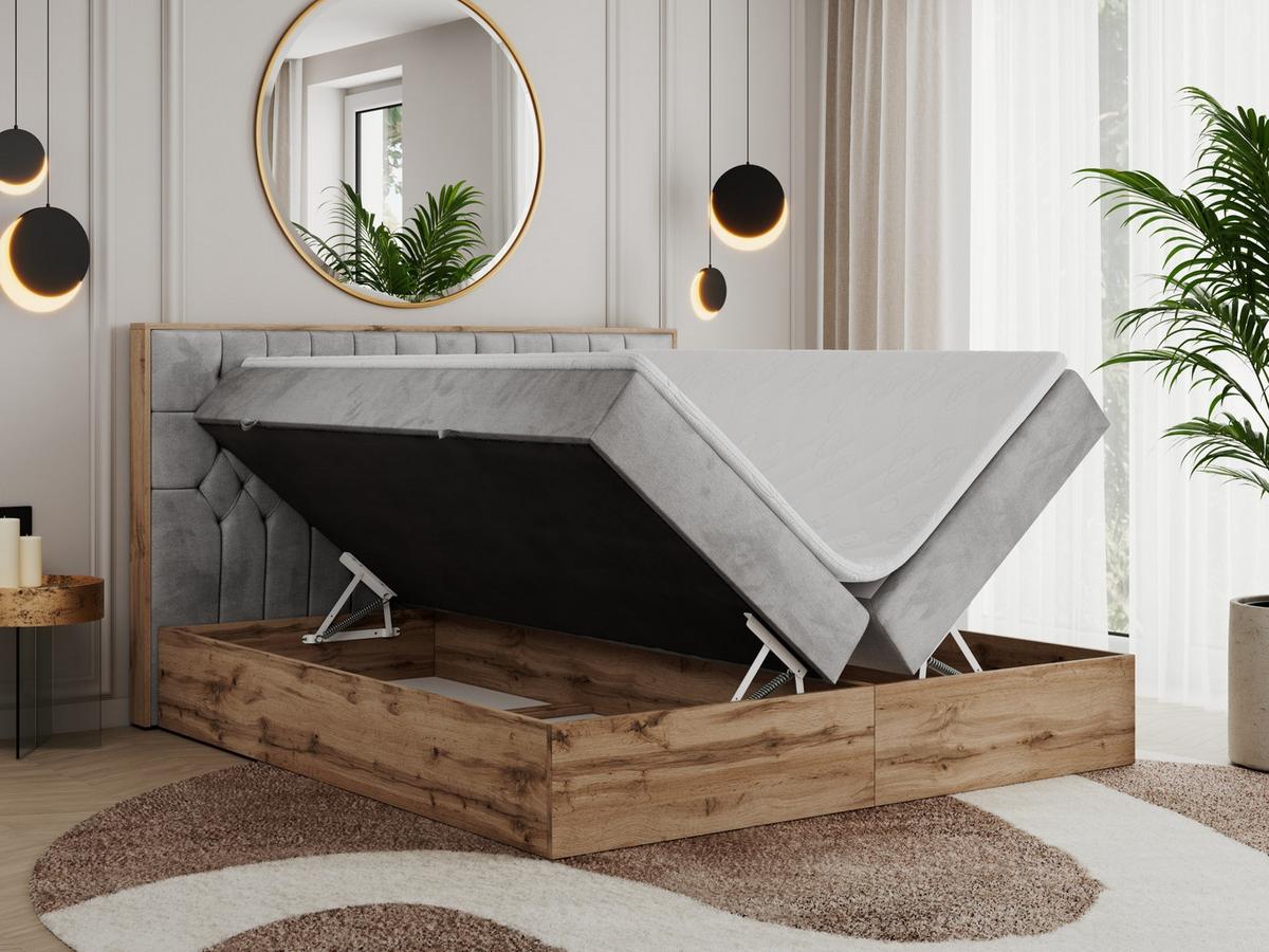 BOXBETT AMORE 160/200 Hellgrau Velvet - H4 - Hellgrau, Holz/Textil (160/200cm) - MKS