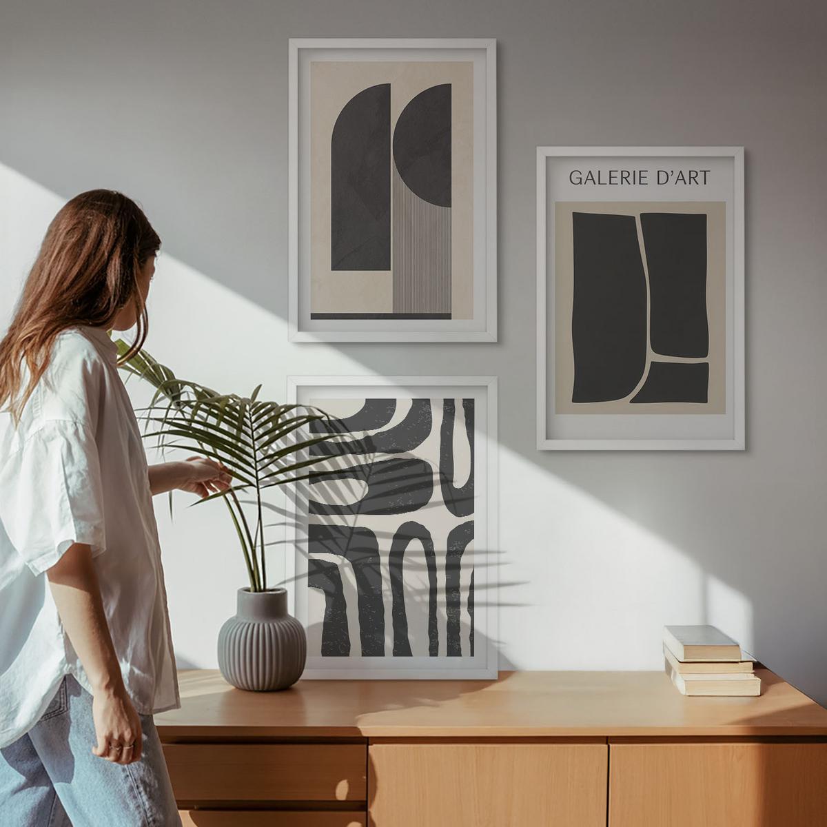 BILDER SET 3er Set - 40x60 cm Weißer Rahmen - Abstrakte minimalistische Poster - Weiß, Kunststoff (40/60cm) - TULUP