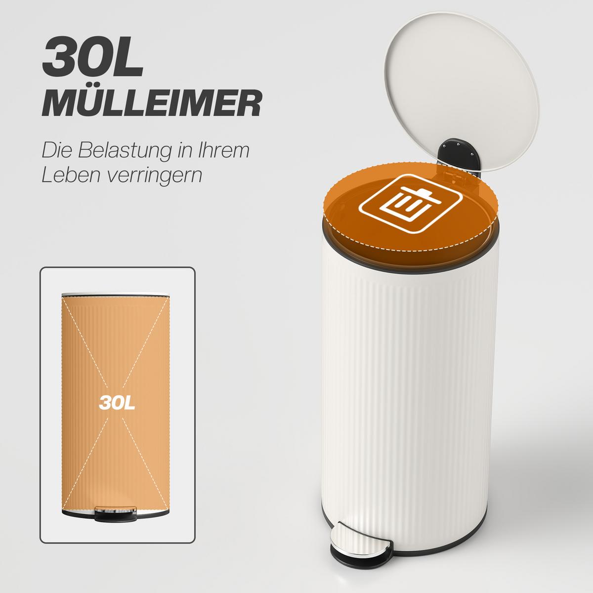 MÜLLEIMER Metall Kunststoff Cremeweiß - Creme, Metall (30/60.5/36cm) - HOMCOM