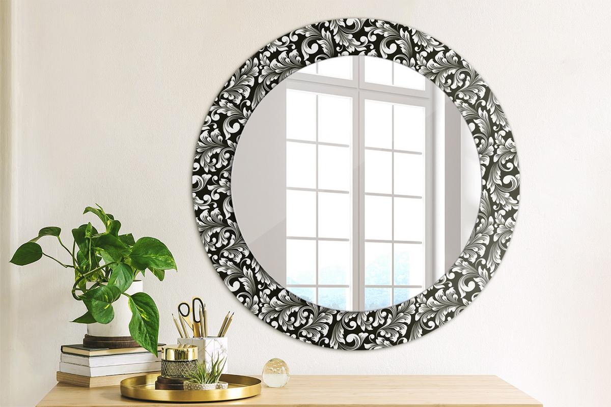 SPIEGEL Rund Ø 60 cm mit Aufdruck - Schwarz/Weiß, Glas (60/60/0.4cm) - Wallfluent