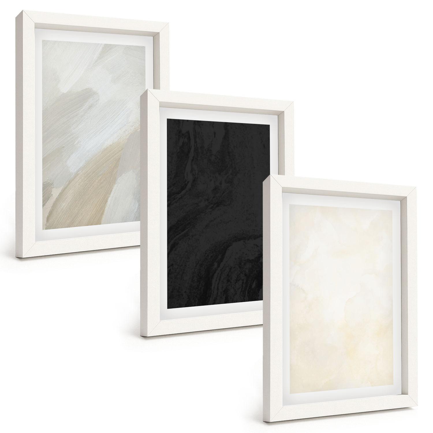 BILDER SET 3er Set - 20x30 cm Weißer Rahmen - Strukturen schattieren Minimalismus - Weiß, Kunststoff (20/30cm) - TULUP