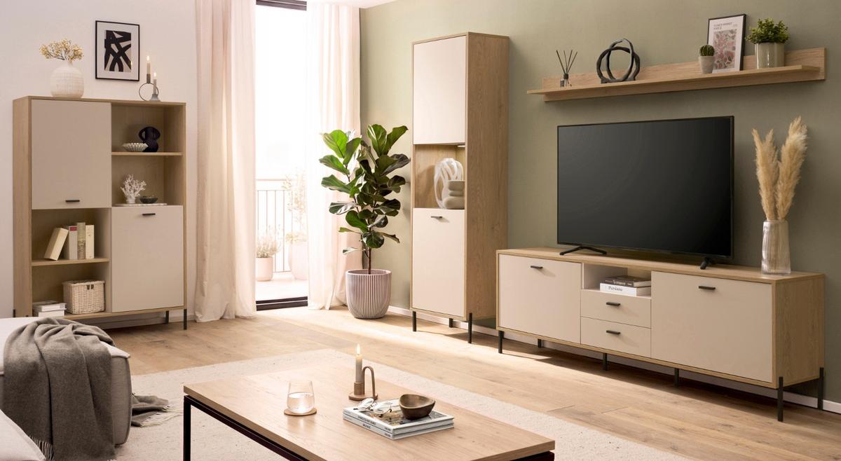REGALSCHRANK Kaschmir, Eiche 105 x 160 cm, HIGHBOARD mit Soft-Close - Kaschmir/Eichefarben, Holzwerkstoff/Metall (105/160/40cm) - Furn.Design