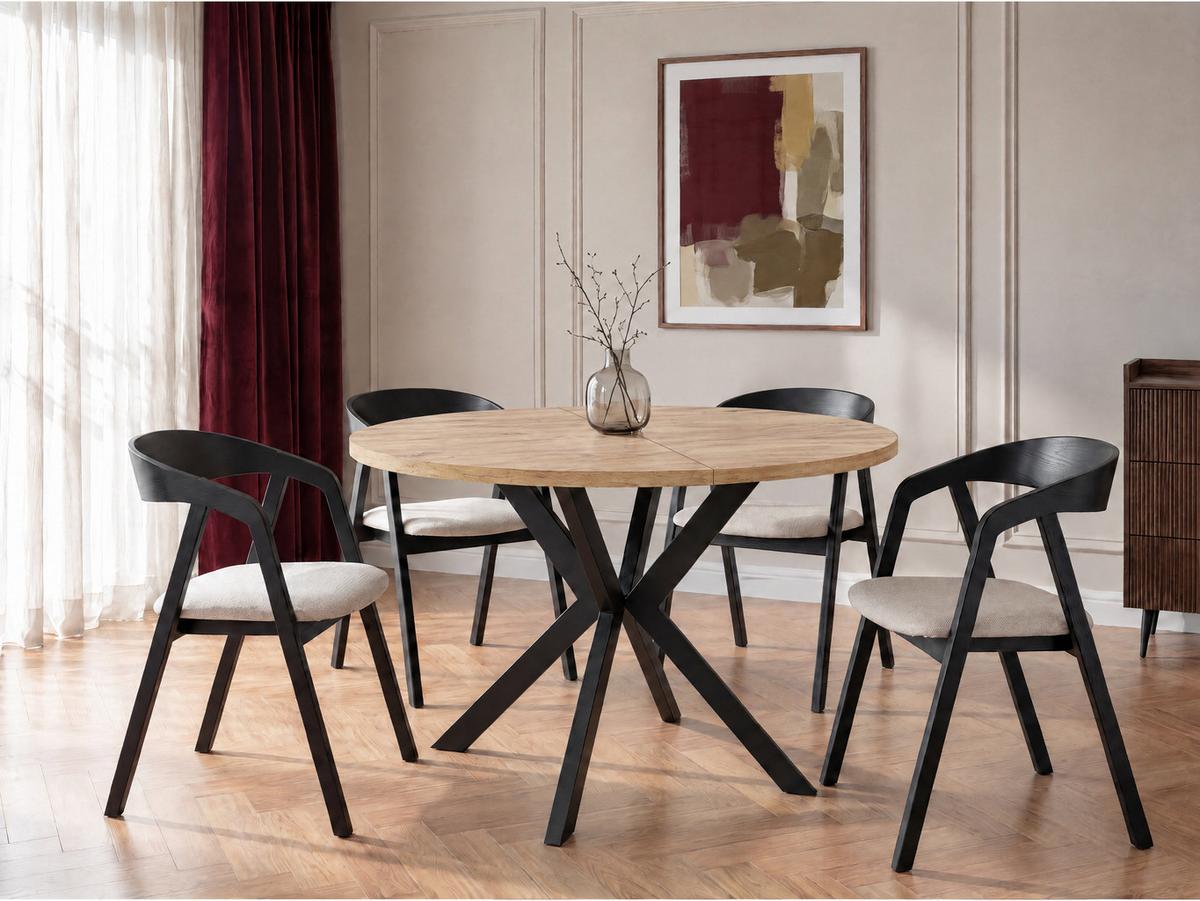 ESSTISCH Valeo runder ausziehbarer, Craft Eiche 100-180/100/76 cm - Eiche Wotan/Schwarz, Holzwerkstoff/Metall (100/180/76cm) - WFL GROUP