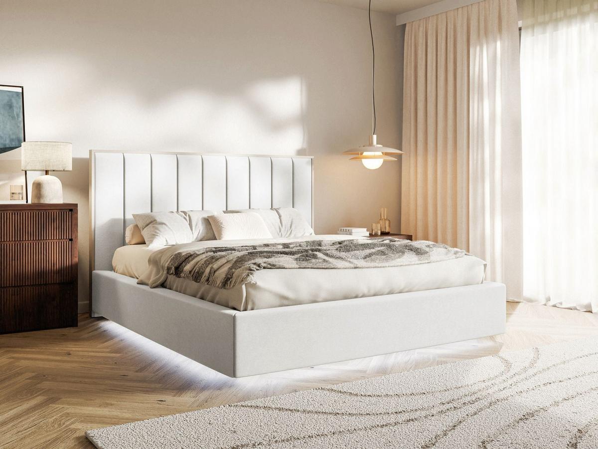 POLSTERBETT Togents Weiß mit Veloursbezug und LED, 160x200 cm - Weiß, Textil (160/200cm) - Selsey
