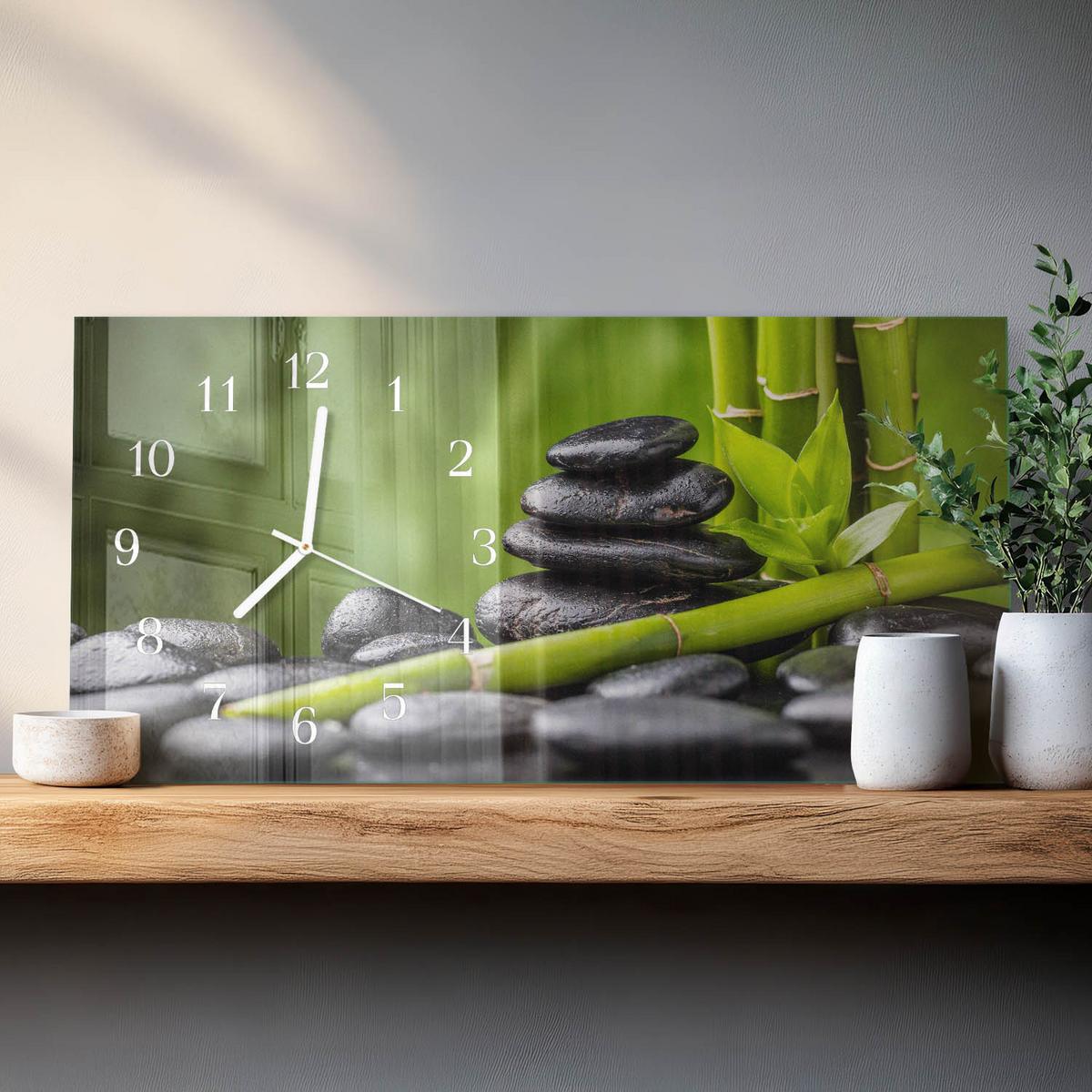 WANDUHR aus Glas 60x30 cm - Zen-Steine - Grün, Glas (60/30/0.4cm) - TULUP