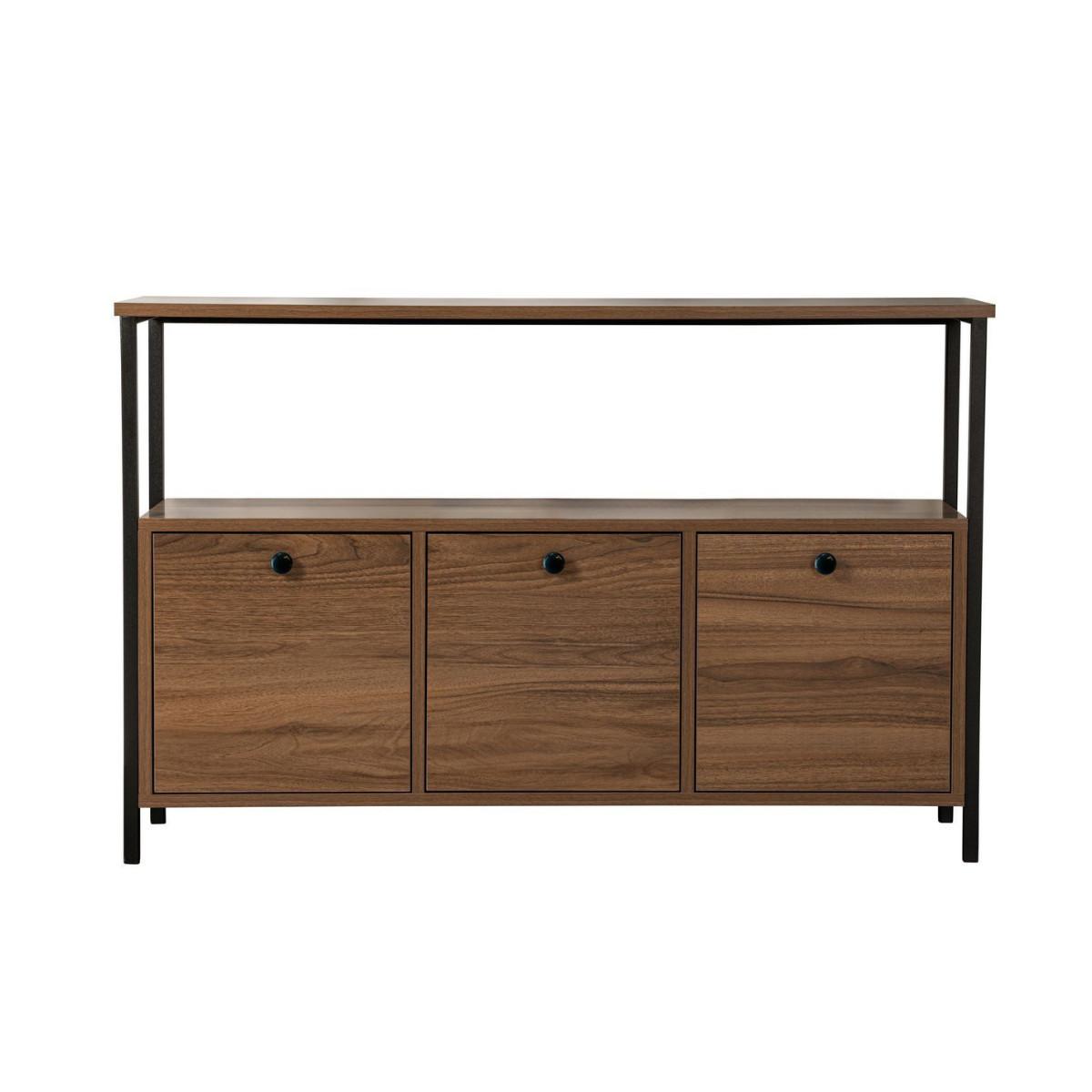 SIDEBOARD mit 3 Türen und 1 oberer Ablagefläche 120/29,5/77 cm - Schwarz, Holzwerkstoff (29.5/77/20.5cm) - Calicosy